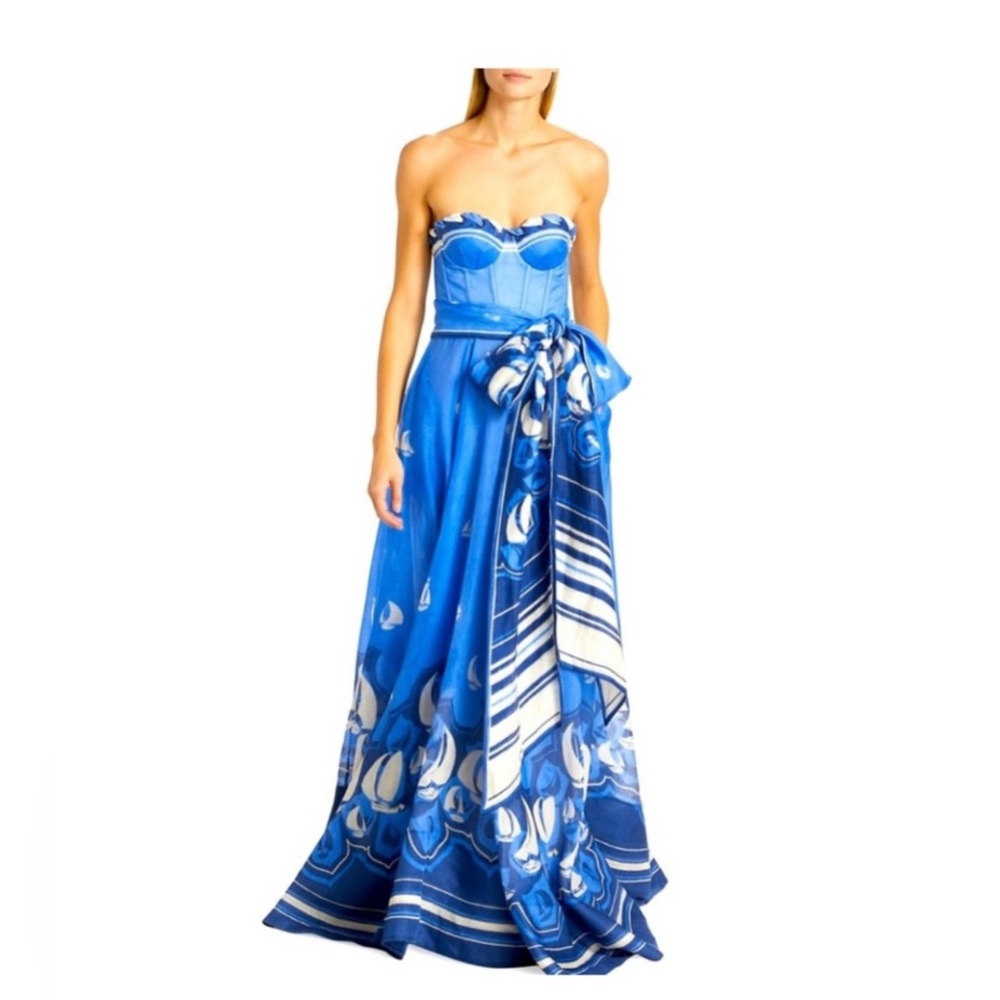 ISO Zimmermann Blue and White Strapless Gown for Weddings